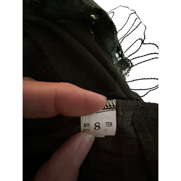 Cache Women's Green Cotton Blend Fringe Detail Midi Skirt Size 8 - Picture 8 of 9